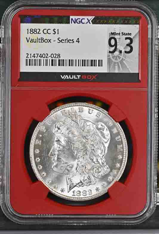 1882-CC $1 Morgan Silver Dollar NGCX Mint State 9.3 Vaultbox Series 4