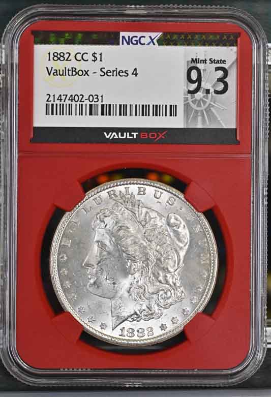 1882-CC $1 Morgan Silver Dollar NGCX Mint State 9.3 Vaultbox Series 4