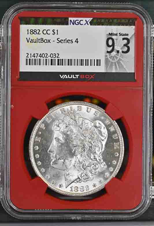 1882-CC $1 Morgan Silver Dollar NGCX Mint State 9.3 Vaultbox Series 4