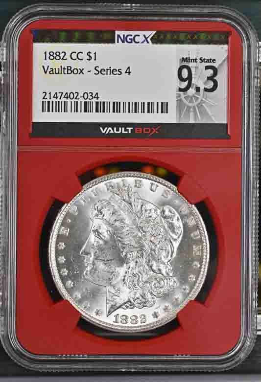 1882-CC $1 Morgan Silver Dollar NGCX Mint State 9.3 Vaultbox Series 4
