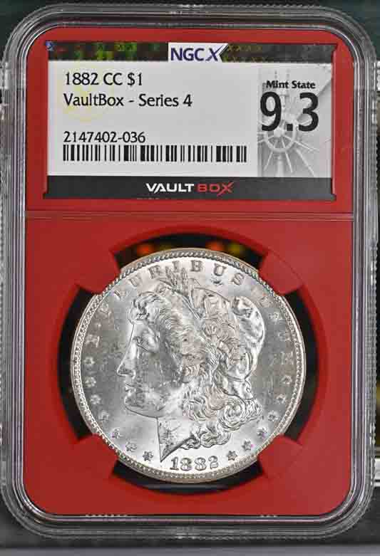 1882-CC $1 Morgan Silver Dollar NGCX Mint State 9.3 Vaultbox Series 4