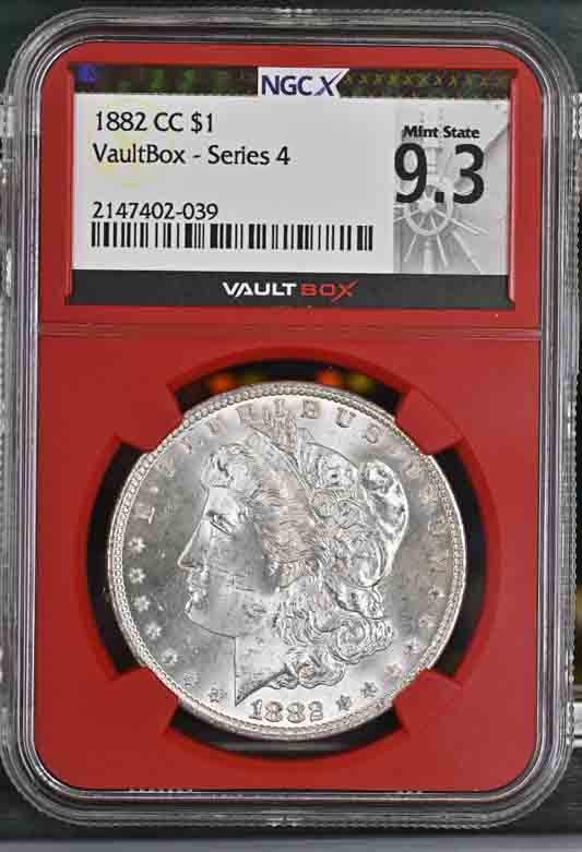 1882-CC $1 Morgan Silver Dollar NGCX Mint State 9.3 Vaultbox Series 4