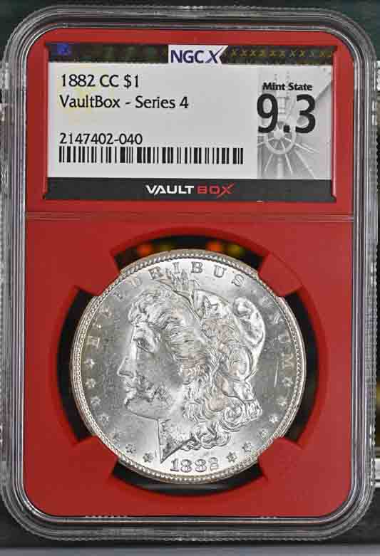 1882-CC $1 Morgan Silver Dollar NGCX Mint State 9.3 Vaultbox Series 4