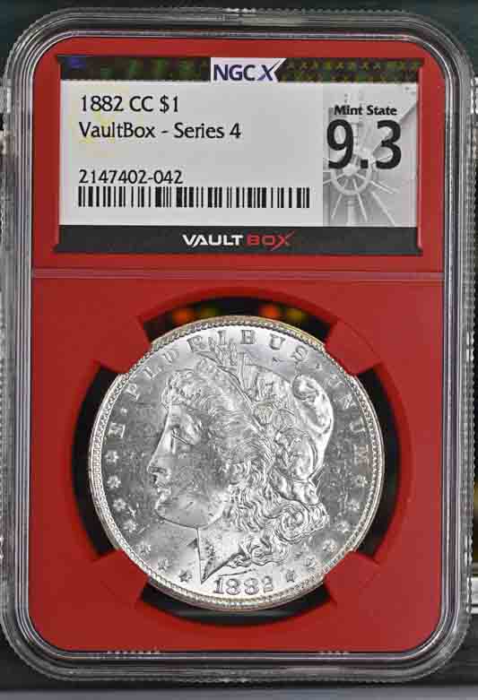 1882-CC $1 Morgan Silver Dollar NGCX Mint State 9.3 Vaultbox Series 4