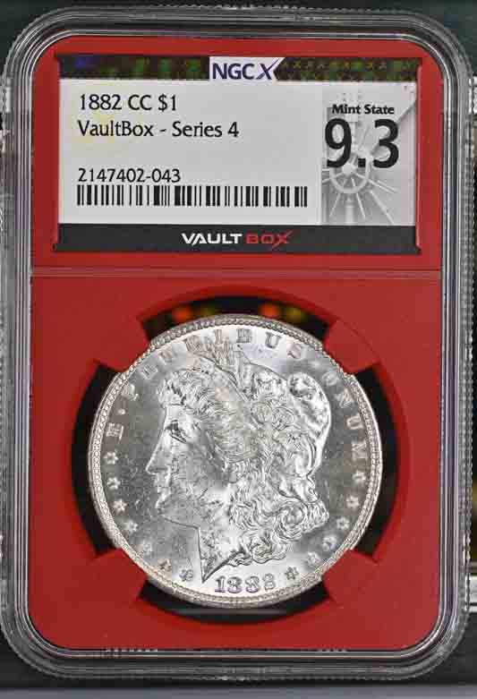 1882-CC $1 Morgan Silver Dollar NGCX Mint State 9.3 Vaultbox Series 4