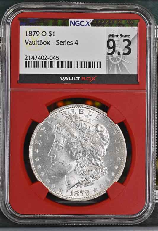 1879-O $1 Morgan Silver Dollar NGCX Mint State 9.3 Vaultbox Series 4