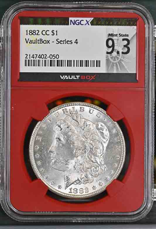 1882-CC $1 Morgan Silver Dollar NGCX Mint State 9.3 Vaultbox Series 4
