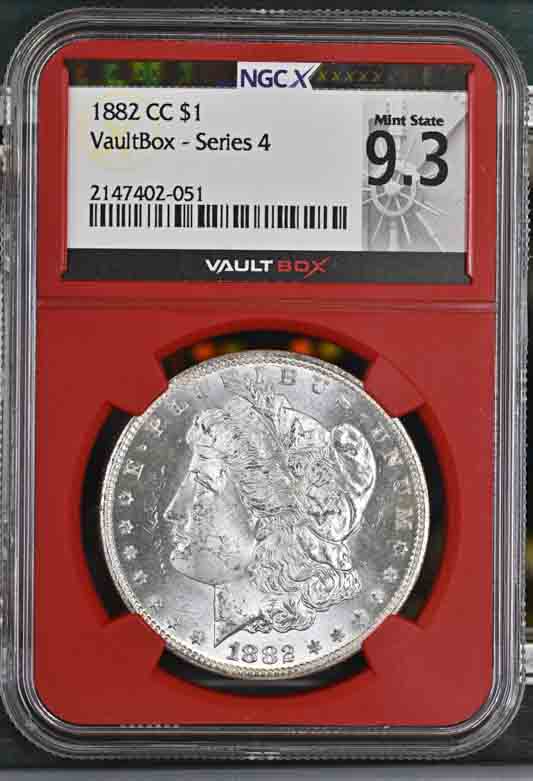 1882-CC $1 Morgan Silver Dollar NGCX Mint State 9.3 Vaultbox Series 4