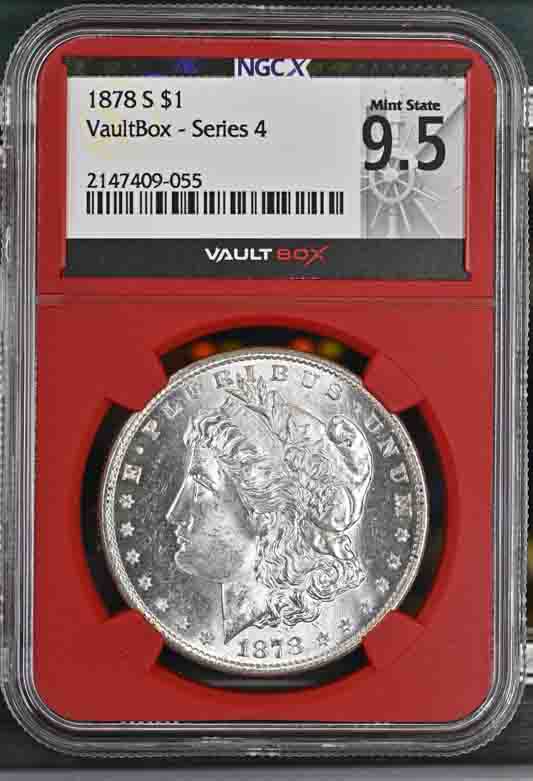 1878-S $1 Morgan Silver Dollar NGCX Mint State 9.5 Vaultbox Series 4