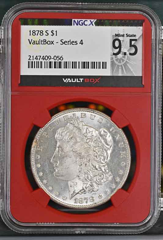 1878-S $1 Morgan Silver Dollar NGCX Mint State 9.5 Vaultbox Series 4