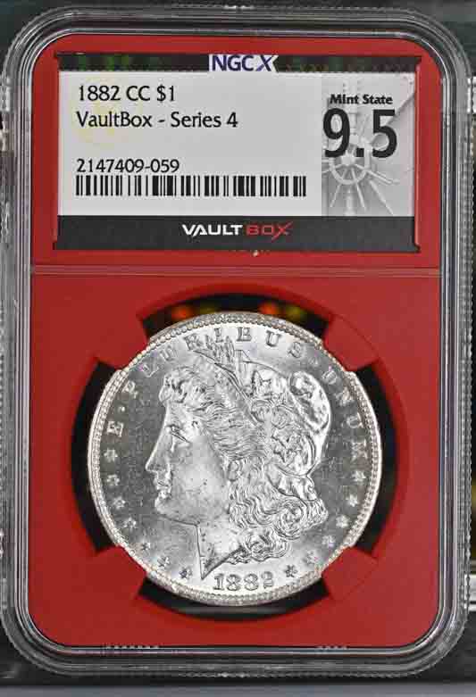 1882-CC $1 Morgan Silver Dollar NGCX Mint State 9.5 Vaultbox Series 4