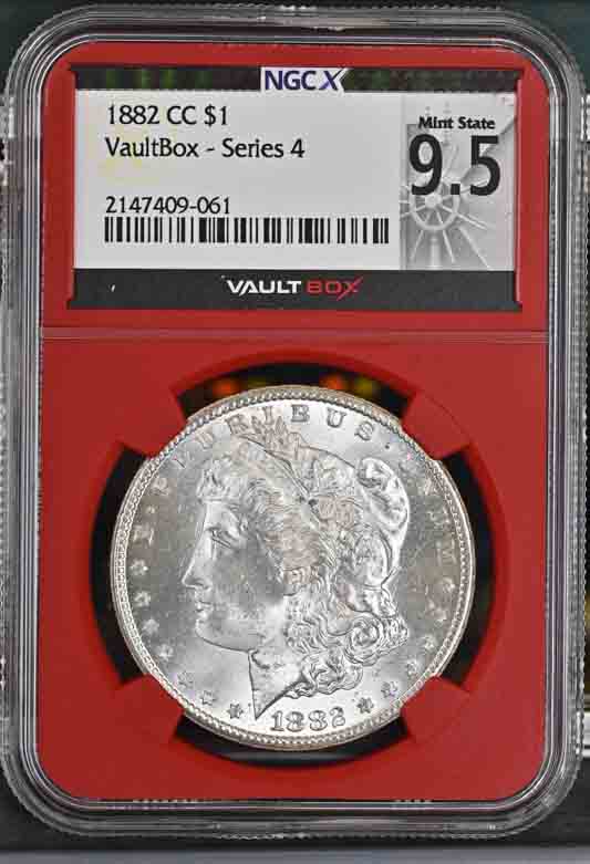 1882-CC $1 Morgan Silver Dollar NGCX Mint State 9.5 Vaultbox Series 4