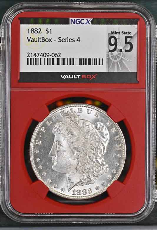 1882 $1 Morgan Silver Dollar NGCX Mint State 9.5 Vaultbox Series 4