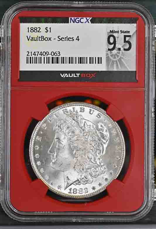 1882 $1 Morgan Silver Dollar NGCX Mint State 9.5 Vaultbox Series 4