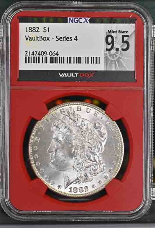 1882 $1 Morgan Silver Dollar NGCX Mint State 9.5 Vaultbox Series 4