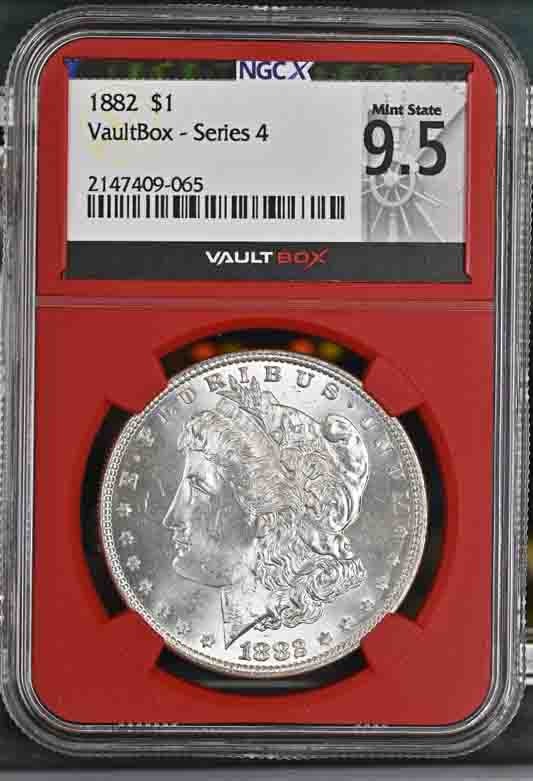 1882 $1 Morgan Silver Dollar NGCX Mint State 9.5 Vaultbox Series 4