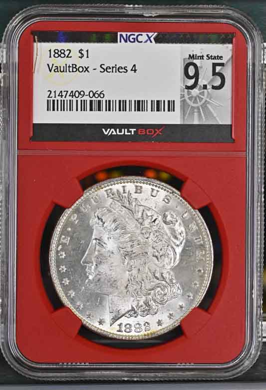 1882 $1 Morgan Silver Dollar NGCX Mint State 9.5 Vaultbox Series 4