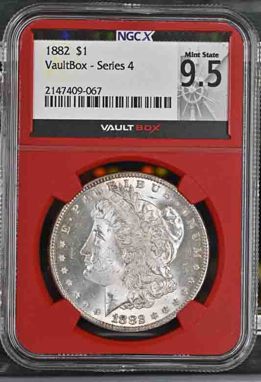 1882 $1 Morgan Silver Dollar NGCX Mint State 9.5 Vaultbox Series 4