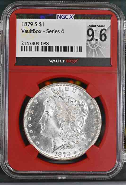 1879-S $1 Morgan Silver Dollar NGCX Mint State 9.6 Vaultbox Series 4