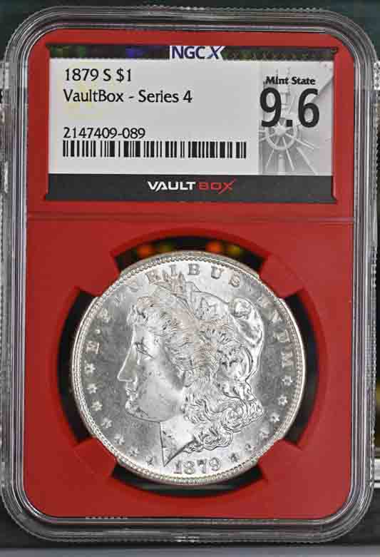 1879-S $1 Morgan Silver Dollar NGCX Mint State 9.6 Vaultbox Series 4