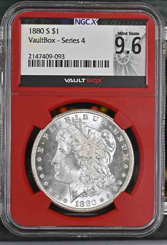 1880-S $1 Morgan Silver Dollar NGCX Mint State 9.6 Vaultbox Series 4