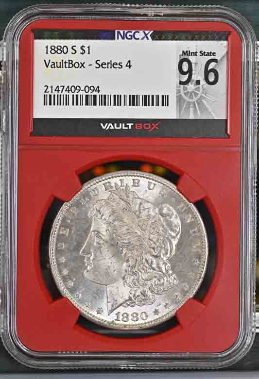 1880-S $1 Morgan Silver Dollar NGCX Mint State 9.6 Vaultbox Series 4
