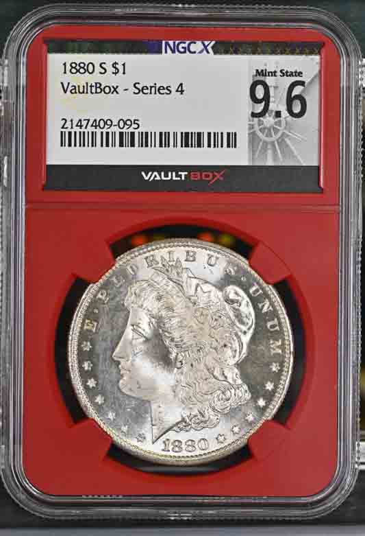 1880-S $1 Morgan Silver Dollar NGCX Mint State 9.6 Vaultbox Series 4