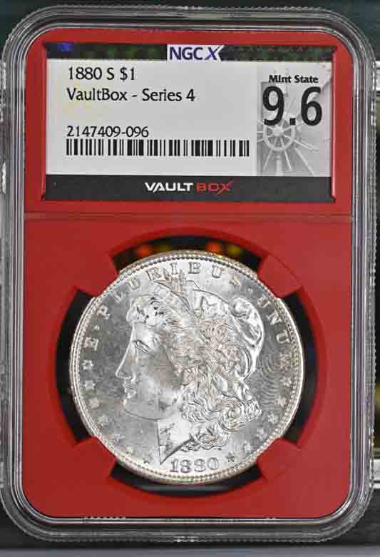 1880-S $1 Morgan Silver Dollar NGCX Mint State 9.6 Vaultbox Series 4