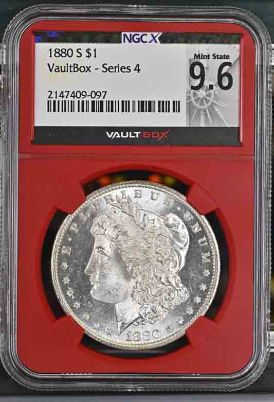 1880-S $1 Morgan Silver Dollar NGCX Mint State 9.6 Vaultbox Series 4