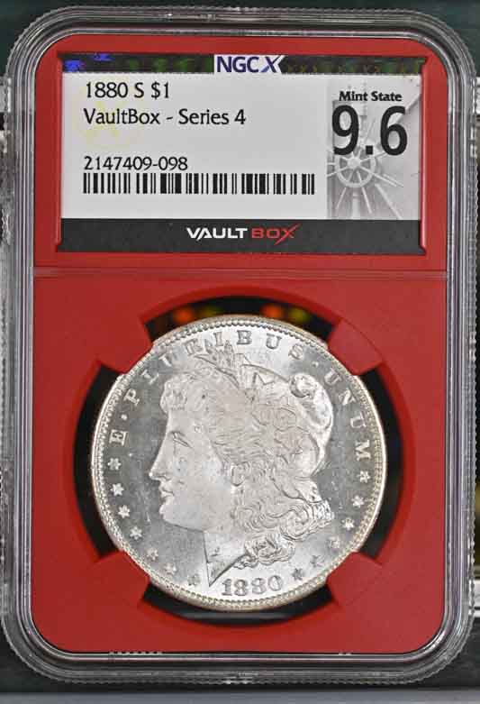 1880-S $1 Morgan Silver Dollar NGCX Mint State 9.6 Vaultbox Series 4