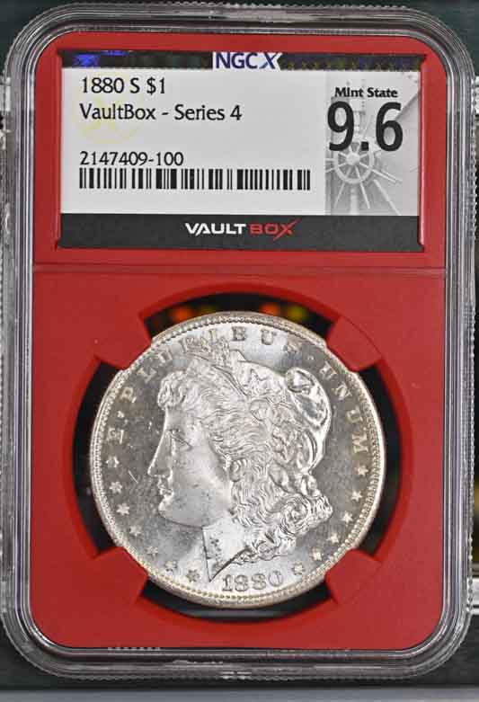 1880-S $1 Morgan Silver Dollar NGCX Mint State 9.6 Vaultbox Series 4