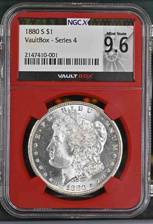 1880-S $1 Morgan Silver Dollar NGCX Mint State 9.6 Vaultbox Series 4