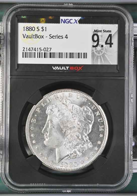 1880-S $1 Morgan Silver Dollar NGCX Mint State 9.4 Vaultbox Series 4
