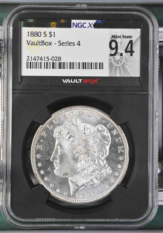 1880-S $1 Morgan Silver Dollar NGCX Mint State 9.4 Vaultbox Series 4
