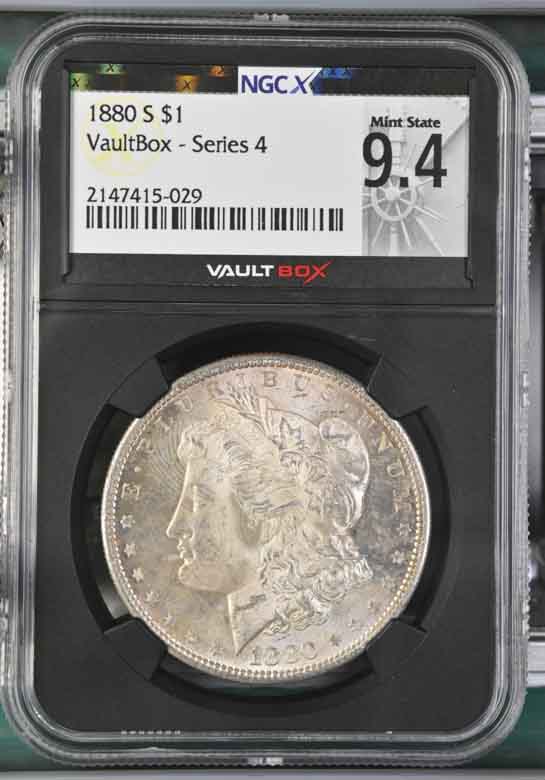 1880-S $1 Morgan Silver Dollar NGCX Mint State 9.4 Vaultbox Series 4