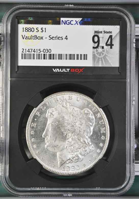 1880-S $1 Morgan Silver Dollar NGCX Mint State 9.4 Vaultbox Series 4