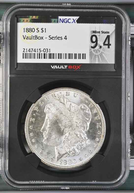 1880-S $1 Morgan Silver Dollar NGCX Mint State 9.4 Vaultbox Series 4