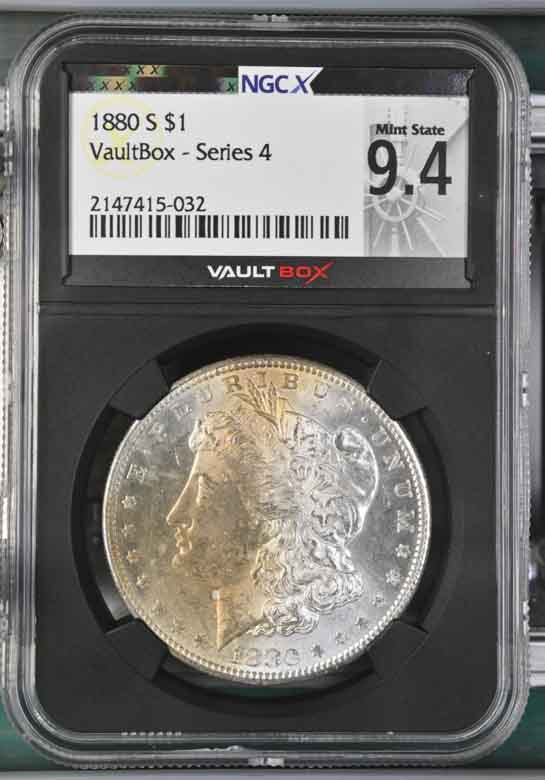 1880-S $1 Morgan Silver Dollar NGCX Mint State 9.4 Vaultbox Series 4