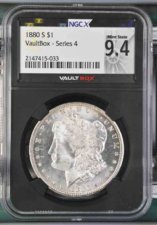 1880-S $1 Morgan Silver Dollar NGCX Mint State 9.4 Vaultbox Series 4