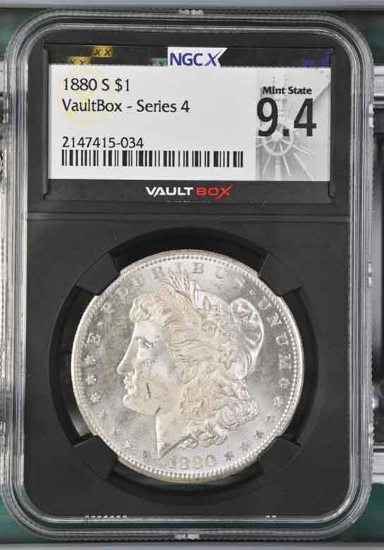 1880-S $1 Morgan Silver Dollar NGCX Mint State 9.4 Vaultbox Series 4