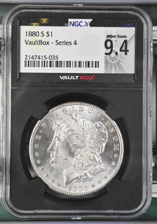1880-S $1 Morgan Silver Dollar NGCX Mint State 9.4 Vaultbox Series 4