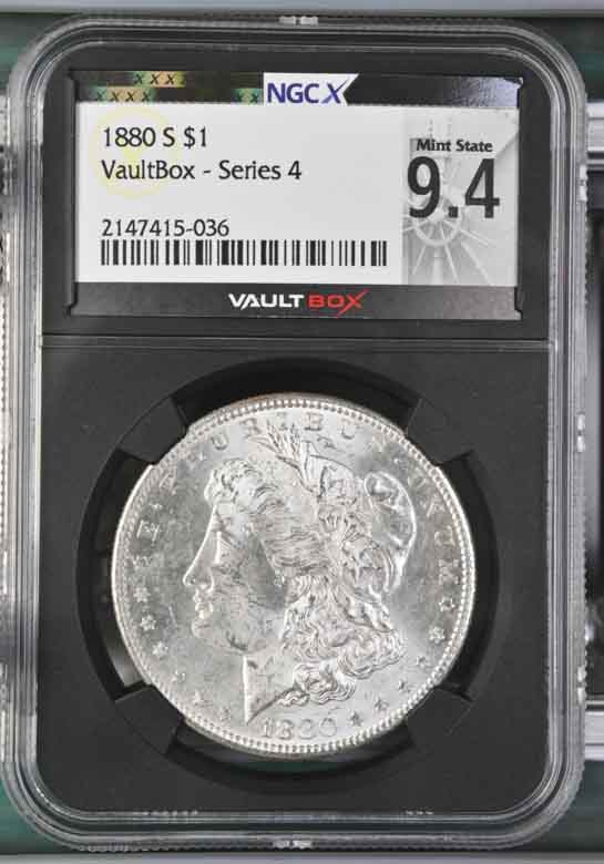 1880-S $1 Morgan Silver Dollar NGCX Mint State 9.4 Vaultbox Series 4