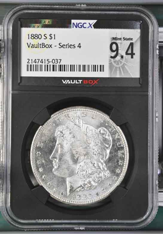 1880-S $1 Morgan Silver Dollar NGCX Mint State 9.4 Vaultbox Series 4