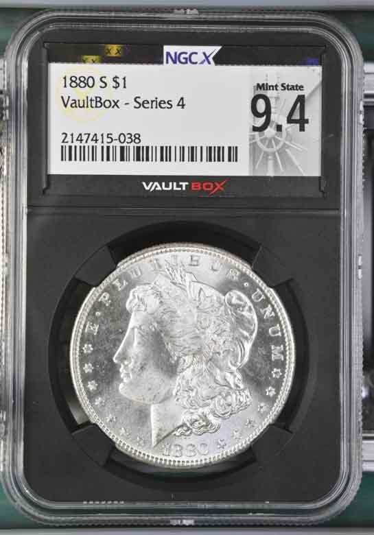 1880-S $1 Morgan Silver Dollar NGCX Mint State 9.4 Vaultbox Series 4