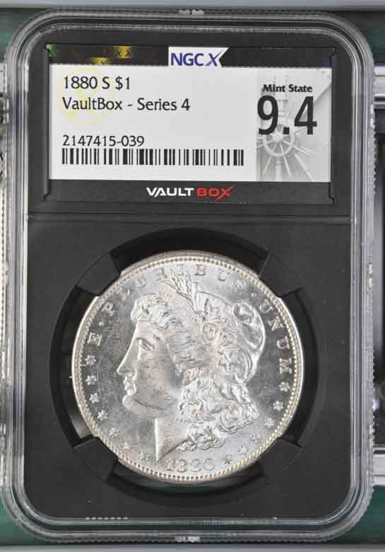 1880-S $1 Morgan Silver Dollar NGCX Mint State 9.4 Vaultbox Series 4