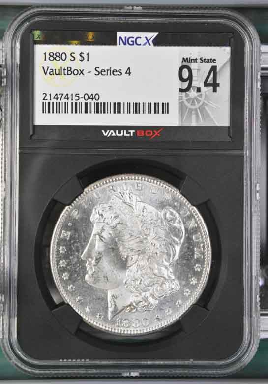 1880-S $1 Morgan Silver Dollar NGCX Mint State 9.4 Vaultbox Series 4