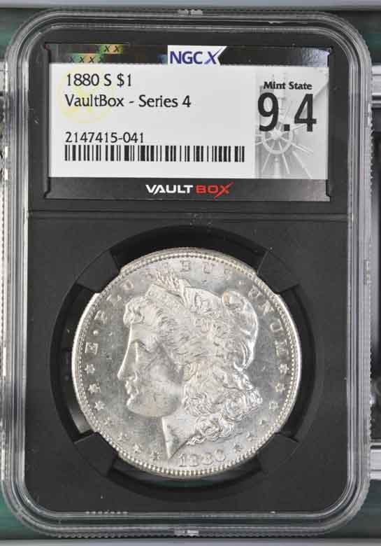 1880-S $1 Morgan Silver Dollar NGCX Mint State 9.4 Vaultbox Series 4