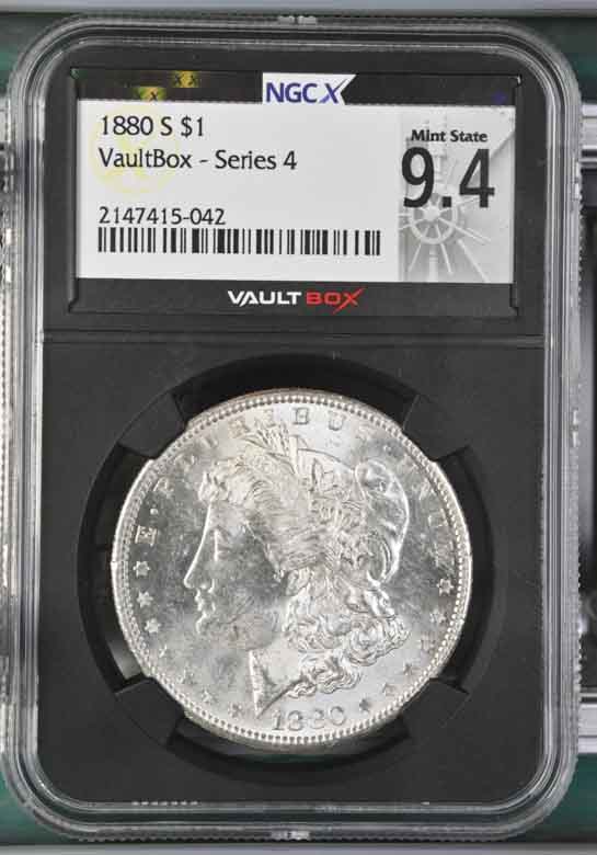 1880-S $1 Morgan Silver Dollar NGCX Mint State 9.4 Vaultbox Series 4