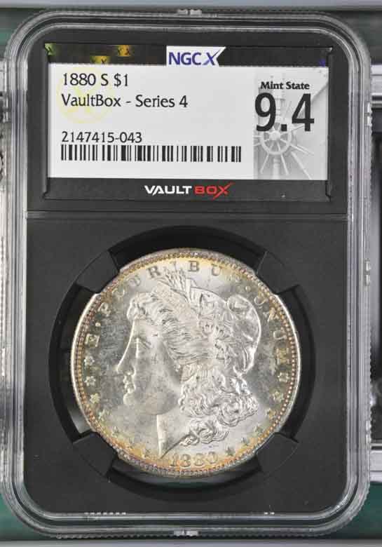 1880-S $1 Morgan Silver Dollar NGCX Mint State 9.4 Vaultbox Series 4