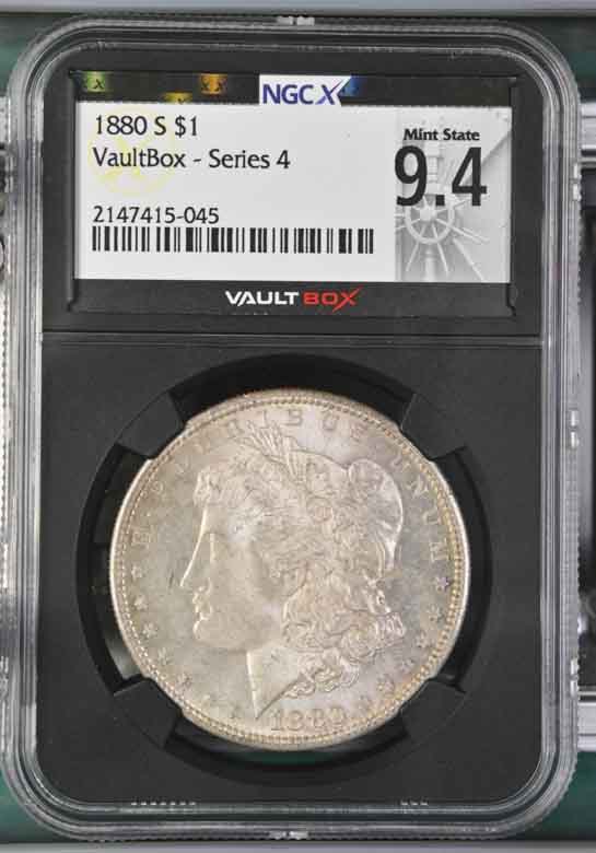 1880-S $1 Morgan Silver Dollar NGCX Mint State 9.4 Vaultbox Series 4